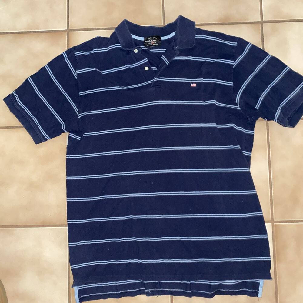 Vintage Southpole Polo Shirt Men 2XL Blue White Striped Short Sleeve Y2K Collar